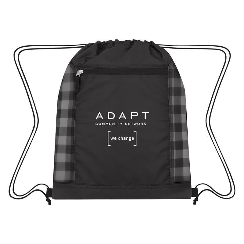 Checkered Mesh Accent Drawstring Bag