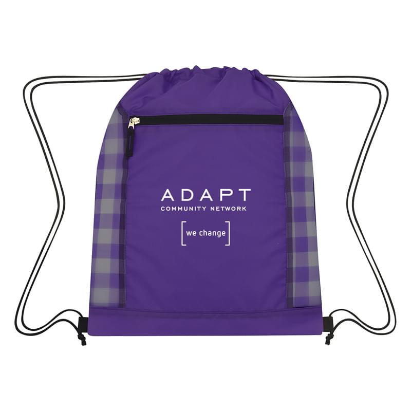 Checkered Mesh Accent Drawstring Bag