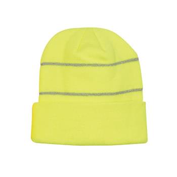 Knit Beanie With Reflective Stripes - 100% Acrylic | One Size Fits All | With Cuff | Comes In 2 Great Safety Colors