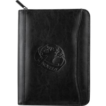 Renaissance Jr. Zippered Padfolio - Zippered closure. Interior organizer with gusseted file pocket. Front pocket. 3 business card holders. Pen loop. Clear ID or calculator  window.  Holds Kindle and Nook products. Includes 5" x 8" writing pad. 