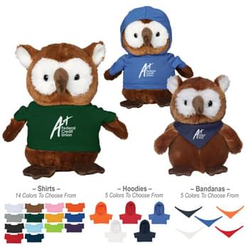 6" Hoot Owl - 14 Popular Shirt Colors | 5 Popular Hoodie Or Bandana Colors | These Cute, Cuddly Animals Are A Great Way To Show Your Logo And Get Your Message Across