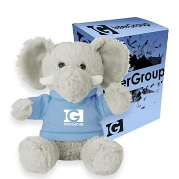 6" Excellent Elephant With Custom Box - 14 Popular Shirt Colors | These Cute, Cuddly Animals Are A Great Way To Show Your Logo And Get Your Message Across | Shirts: Black, Light Blue, Brown, Gray, Forest Green, Lime Green, Navy, Athletic Gold, Orange, Pink, Purple, Red, Royal Blue or White. (Must Specify On Order).