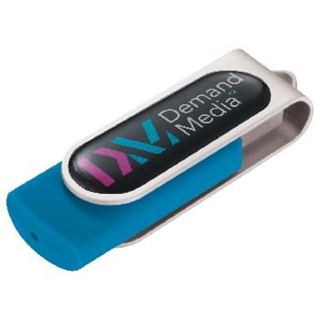 Domeable Rotate Flash Drive 2GB - Flash drive folds into a protective aluminum cover. RoHS compliant. Domed decorating method provides logo pop. Plug and play technology on Windows XP or above and Mac OSX or higher.