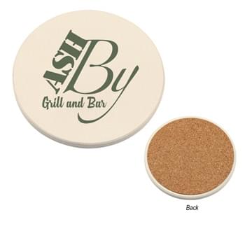 Round Absorbent Coaster - Made Of Dolomite Material | Cork Backing Is Skid Resistant And Easy On All Surfaces