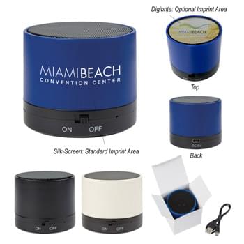 Wireless Mini Cylinder Speaker - Wireless Speaker Featuring High Definition BluetoothÃ‚Â® 4.1 Technology | Simply Pair Your Device To Enjoy Dynamic Stereo Sound | Features High Definition Sound With A Built-In Microphone For Easy Hands-Free Calling | Perfect For Your Home, Office Or Outdoor Activities | Features A Micro USB Input (Cord Included) | Output: 5 Volts/1.8 Amp | 300 mAh Lithium Polymer Battery Included | Pairs From Up To 30 Feet Away | Up To 1.5 Hours Of Play Time | The BluetoothÃ‚Â® word mark and logos are registered trademarks