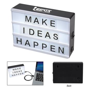 LED Cinema Box - ABS Material   | Push Switch To Turn On/Off  | Mountable  | 26"  USB Power Cable Included  | USB Charge or Battery Charge  | Includes 60 Letters and Symbols   | Perfect For Sharing Messages For Any Occasion  | 4 AAA Batteries Included