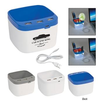 USB Desk Caddy - Convenient Caddy Holds Pens, Notes And More! | Lights Up When USB Ports Are In Use | Connect To Multiple USB Devices At Once! | 3 High Speed USB Ports | Cable Included