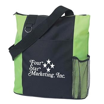 Fun Tote Bag - Made Of 600D Polyester | 26" Web Handles | Top Zippered Closure | Mesh Side Pocket | Front Pocket | Split Ring For Keys, Carabiners, Etc. | Spot Clean/Air Dry