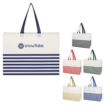 Non-Woven Horizontal Stripe Tote Bag - Made Of 80 Gram Non-Woven, Coated Water-Resistant Polypropylene | Heat Sealed Seams | Recyclable | Reusable | 17 Ã‚Â½" Handles | Spot Clean/Air Dry