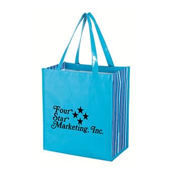Shiny Laminated Non-Woven Tropic Shopper Tote Bag - Made Of 80 Gram Laminated Non-Woven, Coated Water-Resistant Polypropylene | 21" Handles | 8" Striped Side Gusset | Recyclable | Reusable | Great For Grocery Stores, Markets, Book Stores, Gift Bags, Etc. | Spot Clean/Air Dry