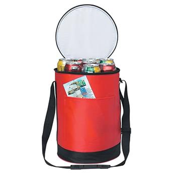 Round Kooler Bag - Made Of 70D Nylon | PEVA Lining | Adjustable Shoulder Strap, Double Zippered Closure | Large Outside Front Pocket, Mesh Pocket On Back | Holds Up To 14 Cans | Spot Clean/Air Dry