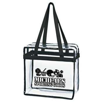Clear Tote With Zipper - Made Of PVC Material | 24" Handles | Spot Clean/Air Dry | Zippered Top Closure | Meets CPSIA & Prop65 Limits for Lead, Heavy Metals, and Phthalates | Meets NFL Sizing Guidelines