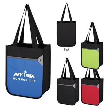 Mini Tote Bag - Made Of 600D Polyester | Front Pocket | Grommet Accent | 5 Ã‚Â¼" Gusset | 21" Handles | Spot Clean/Air Dry