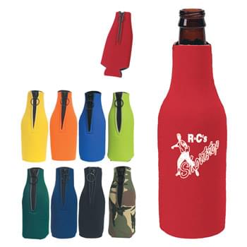 Bottle Buddy - 12 OZ. Long-Necked Bottle Insulator | Made Of Laminated Open Cell Foam | Zippered Closure With O-Ring Pull | Folds Flat For Pocket Or Purse Storage