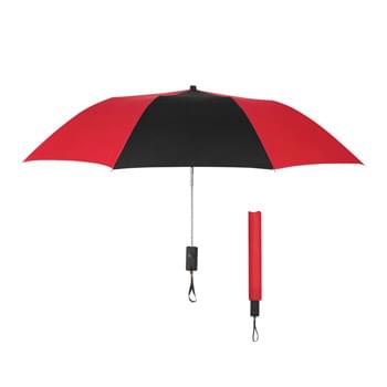 44" Arc Auto-Open Telescopic Folding Umbrella - Push Button For Automatic Opening | Metal Shaft With Black Rubberized Handle | Matching Sleeve | Nylon Material