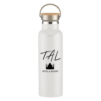 21 Oz. Liberty Stainless Steel Bottle With Wood Lid - Stainless Steel Inner and Outer  | Double Wall Construction For Insulation Of Hot Or Cold Liquids | Vacuum Insulated   | Perfect For Keeping Your Favorite Wine Colder For Hours | Screw On, Spill-Resistant Lid  | Wide Mouth Opening   | Easy Carry Handle   | Meets FDA Requirements   | BPA Free   | Hand Wash Recommended