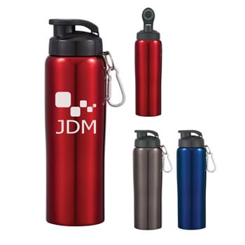 24 Oz. Stainless Steel Bike Bottle - Screw On, Spill-Resistant Sip Through Lid With Snap Closure | Comes With Silver Split Ring And Carabiner | Meets FDA Requirements | BPA Free | Hand Wash Recommended