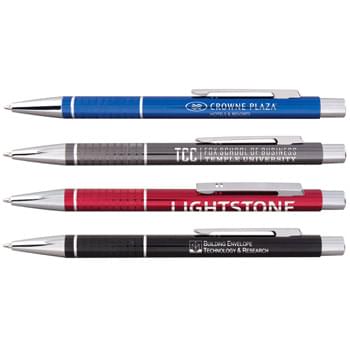 Elvado - European styled executive pen in fashion colors with shining silver accents. Classic chrome accents and strong click retraction for high end appeal. Sleek shape and knurled textured grip for writing comfort. Supersmooth writing blue ink.