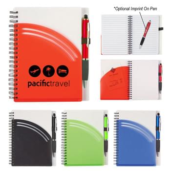 5" x 7" Rainbow Spiral Notebook With Pen - 80 Page Lined Notebook | Colored Cover Pocket | Matching Satin Stylus Pen In Elastic Pen Loop | Polyurethane Cover