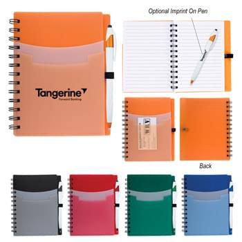 5" x 7" Tri-Pocket Notebook & Pen - 70 Page Lined Notebook | Matching Pen In Elastic Pen Loop | Front Cover With 3 Pockets | Polyurethane Cover
