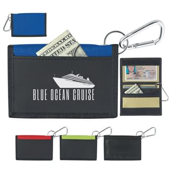 Wallet With Carabiner - Hook And Loop Closure | Inside Clear ID Window | Inside Pocket And Zippered Pocket | Outside Front Pocket