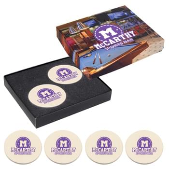 Coaster Gift Set - Includes Four #2007 Round Absorbent Coasters | Pricing Includes 1-Color/1-Location Imprint On Each Item And 4CP On Gift Box