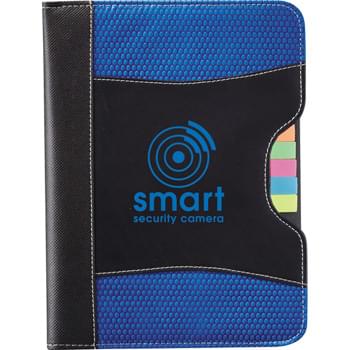 Flare Organization Jr. Portfolio - Five assorted color sticky flags.  Inside cover panel contains two business card pockets and elastic pen loop.  Includes refillable, 30 ruled page notepad.