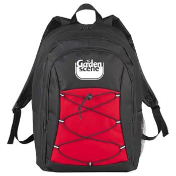 Adventurer 17" Computer Backpack - Large zippered main compartment which can hold up to a 17' laptop. Bungee detail with reflective accents on front panel for extra storage and security. Side mesh pocket. Padded and adjustable shoulder straps. Top grab carry handle.