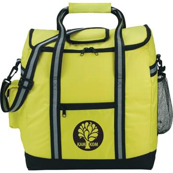 The Beach Side Deluxe Event Cooler - PEVA insulation. Zippered main compartment. Zippered front pocket. Side mesh pocket. Side pocket with Velcro closure. Double 19" reinforced carry handles. Removable, adjustable shoulder strap.