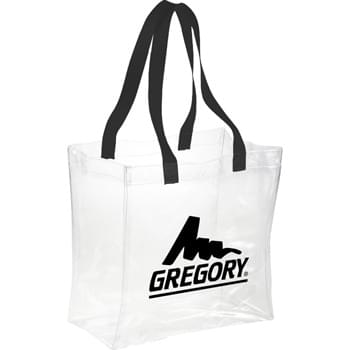 Rally Clear Stadium Tote - Clear material makes this bag perfect for stadium, event, workplace and other safety purposes. Open main compartment with double 21-1/2" webbing handles. Sizing applicable for NFL stadiums.