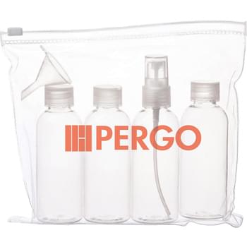 Carry-On Kit - Zip-top resealable pouch for TSA-friendly travel. Includes three 80mL refillable bottles, one 80mL refillable spray bottle and mini funnel.